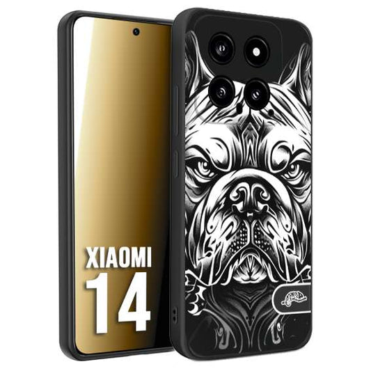 CUSTOMIZZA - Custodia cover nera morbida in tpu compatibile per Xiaomi 14 bulldog bianco a rilievo disegnato tattoo tatuaggio