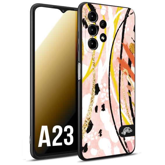 CUSTOMIZZA - Custodia cover nera morbida in tpu compatibile per Samsung A23 fiori astratti donna zebrato leopardato fantasia dorata gialla rosa colorata