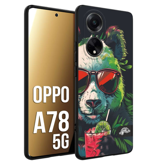 CUSTOMIZZA - Custodia cover nera morbida in tpu compatibile per Oppo A78 5G estate disegnata cocktails animali simpatici panda mojito