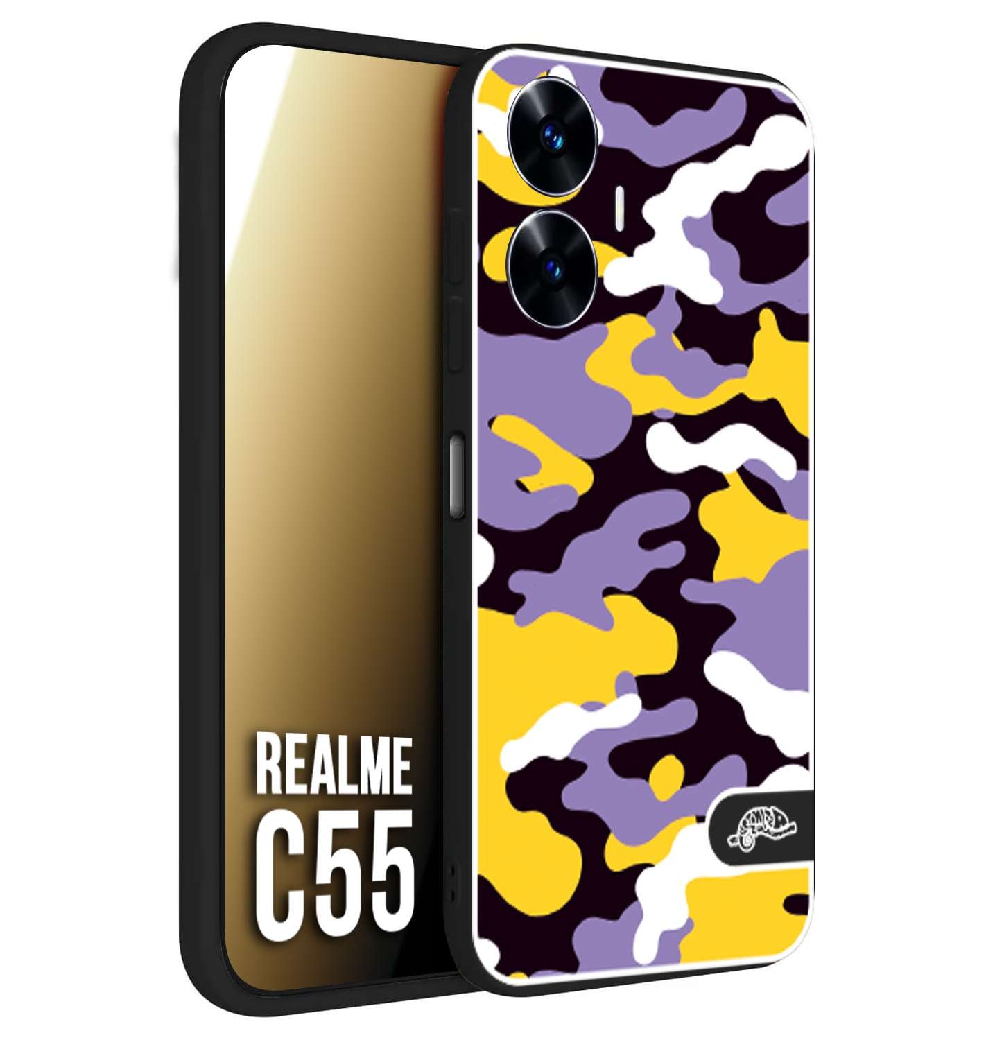 CUSTOMIZZA - Custodia cover nera morbida in tpu compatibile per Oppo C55 camouflage mimetico militare viola lilla giallo