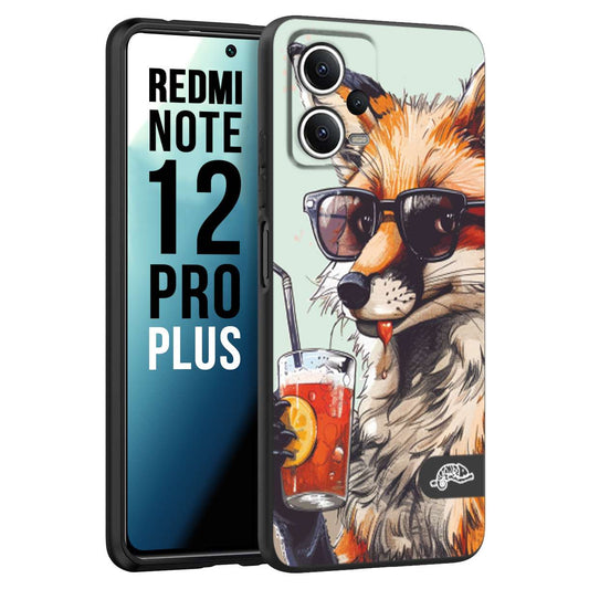 CUSTOMIZZA - Custodia cover nera morbida in tpu compatibile per Xiaomi Redmi Note 12 PRO PLUS estate disegnata cocktails animali simpatici fox volpe negroni