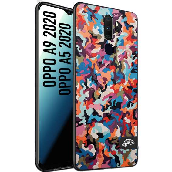 CUSTOMIZZA - Custodia cover nera morbida in tpu compatibile per Oppo A9 2020 - A5 2020 camouflage mimetico militare moderno blu arancio rosa