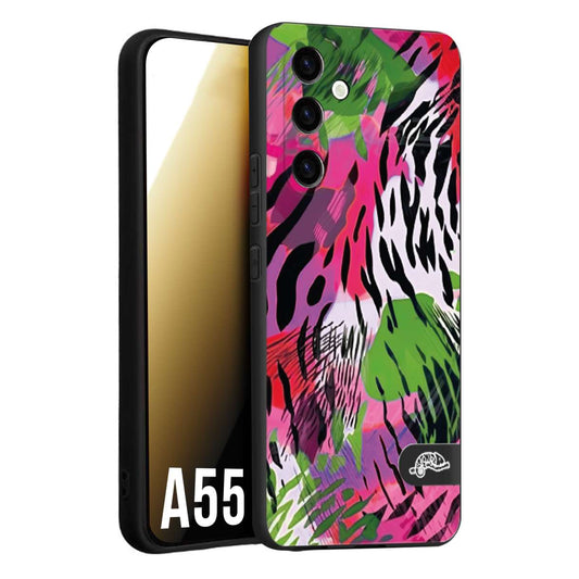 CUSTOMIZZA - Custodia cover nera morbida in tpu compatibile per Samsung A55 5G leopardato tigrato tiger colorata summer color verde fucsia