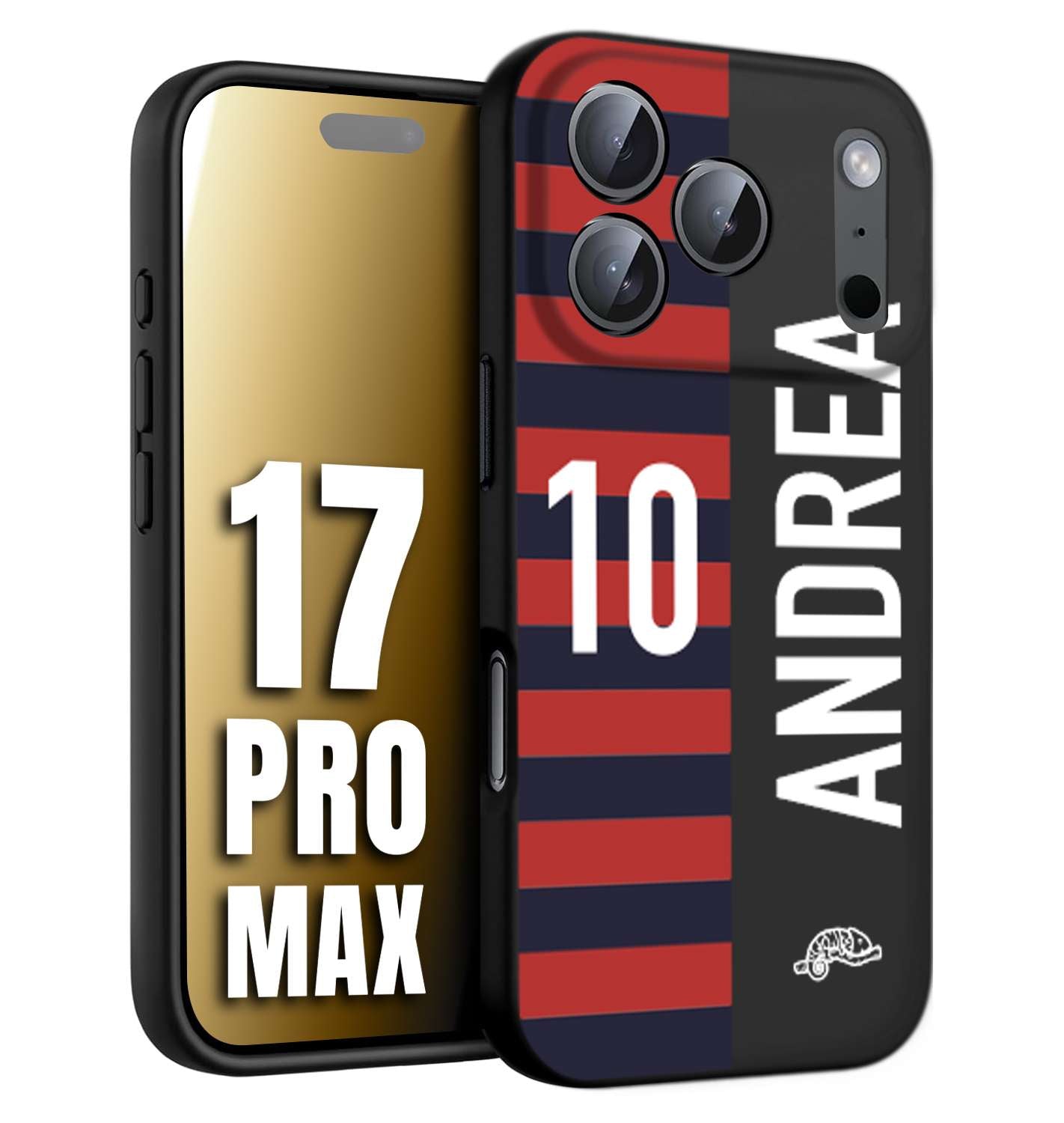 CUSTOMIZZA - Custodia cover nera morbida in tpu compatibile per iPhone 17 PRO MAX personalizzata calcio football nome e numero calciatori rossoblu
