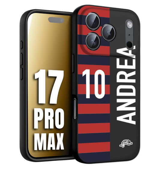 CUSTOMIZZA - Custodia cover nera morbida in tpu compatibile per iPhone 17 PRO MAX personalizzata calcio football nome e numero calciatori rossoblu