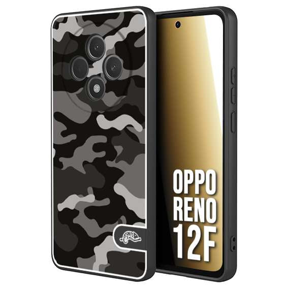CUSTOMIZZA - Custodia cover nera morbida in tpu compatibile per Oppo Reno 12F camouflage mimetico militare nero black grigio