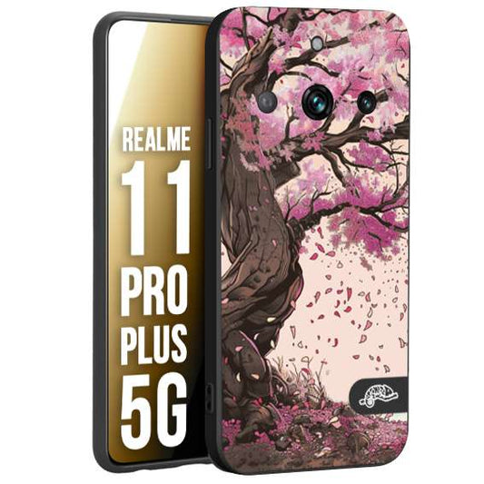 CUSTOMIZZA - Custodia cover nera morbida in tpu compatibile per Realme 11 PRO PLUS 5G giapponese colori morbidi fiori di ciliegio rosa disegnata
