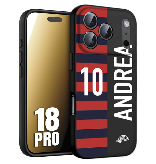 CUSTOMIZZA - Custodia cover nera morbida in tpu compatibile per iPhone 18 PRO personalizzata calcio football nome e numero calciatori rossoblu
