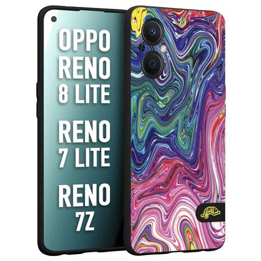 CUSTOMIZZA - Custodia cover nera morbida in tpu compatibile per Oppo Reno 7 Lite - 8 Lite - 7Z colorata fantasia vortice marmo arcobaleno rosa blu fucsia