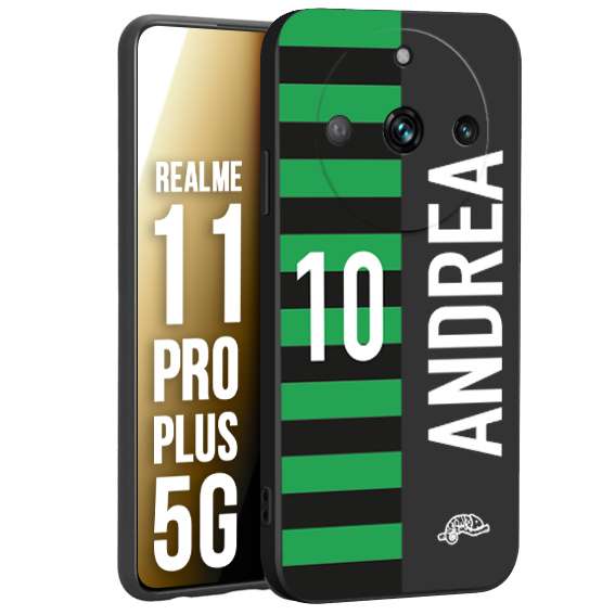 CUSTOMIZZA - Custodia cover nera morbida in tpu compatibile per Oppo Realme 11 PRO PLUS 5G personalizzata calcio football nome e numero calciatori neroverde