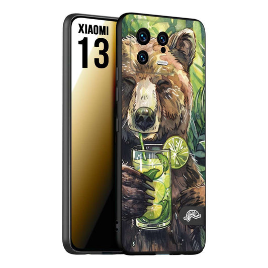 CUSTOMIZZA - Custodia cover nera morbida in tpu compatibile per Xiaomi 13 fiori estate disegnata cocktails animali simpatici orso bear negroni