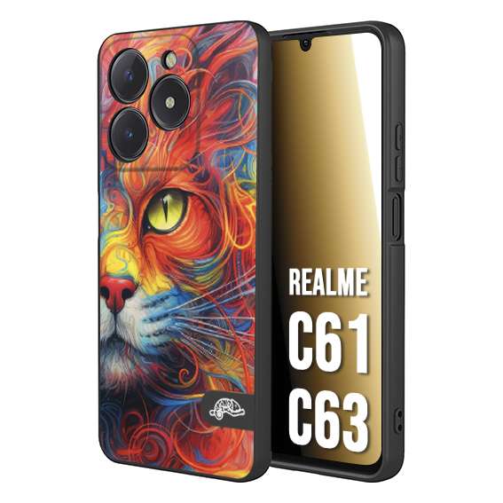 CUSTOMIZZA - Custodia cover nera morbida in tpu compatibile per Oppo C61 - C63 animali color cat gatto viso colori vibranti disegnato schizzo