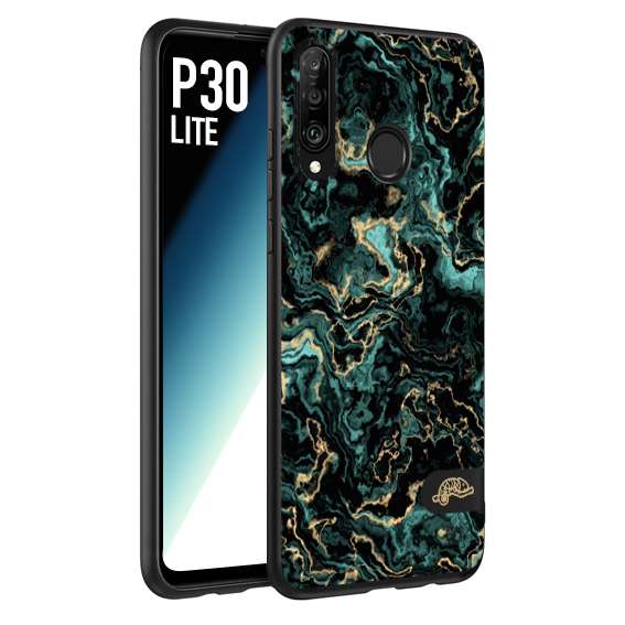 CUSTOMIZZA - Custodia cover nera morbida in tpu compatibile per Huawei P30 LITE effetto marmo marble verde green venature dorato pietra