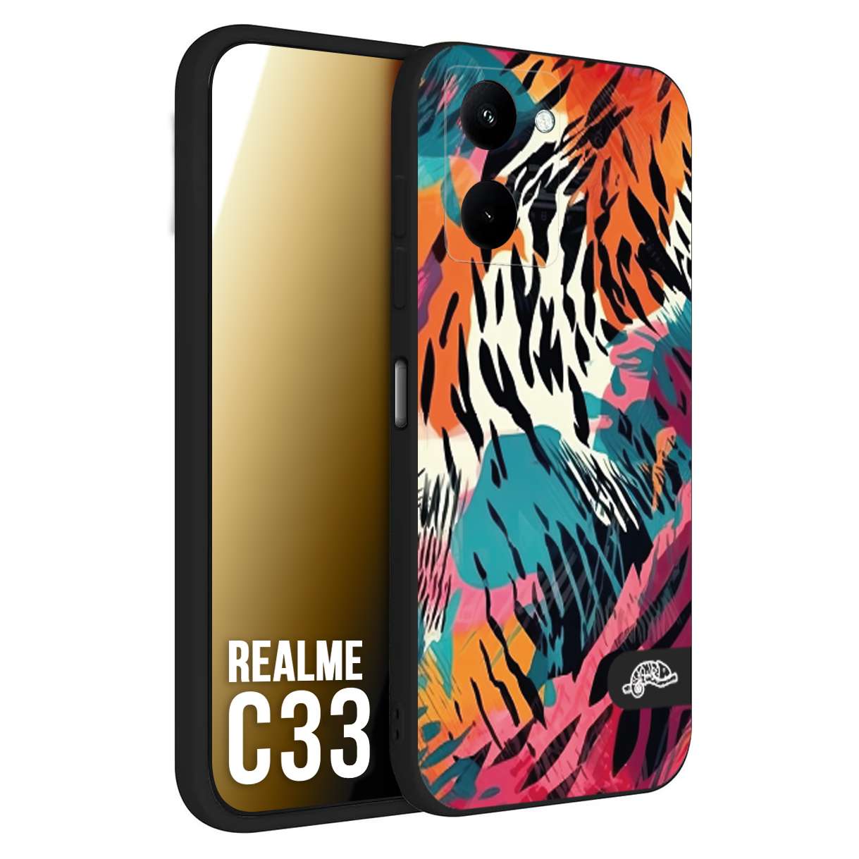 CUSTOMIZZA - Custodia cover nera morbida in tpu compatibile per Oppo Realme C33 leopardato maculato tigrato tiger colorata summer color