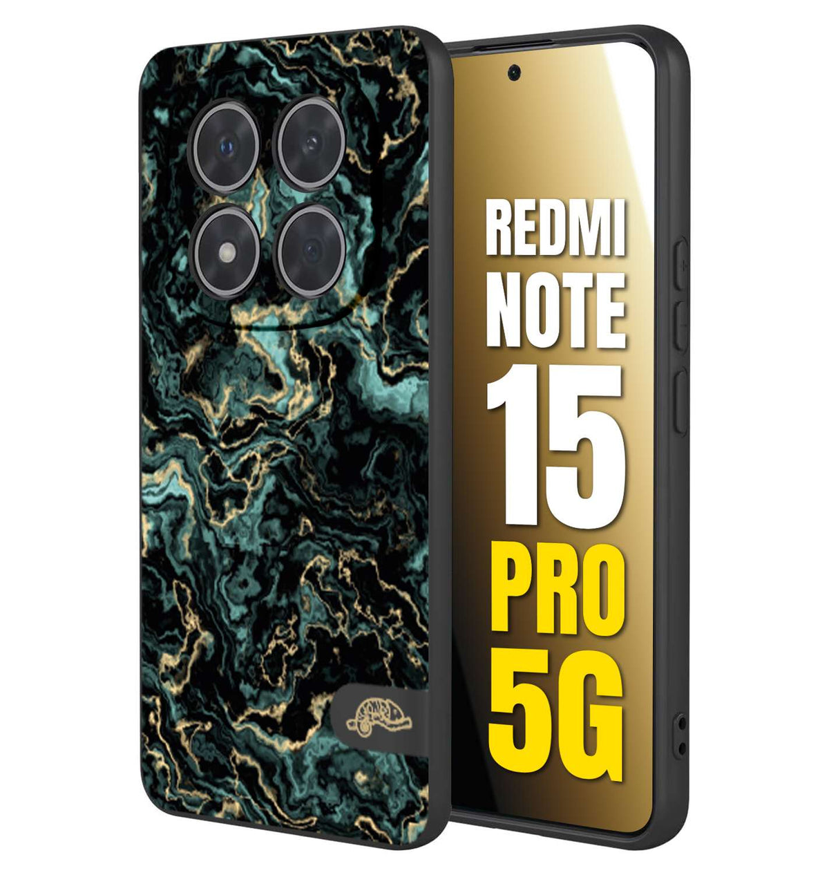 CUSTOMIZZA - Custodia cover nera morbida in tpu compatibile per Xiaomi Redmi Note 15 PRO 5G effetto marmo marble verde green venature dorato pietra