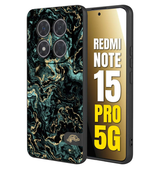 CUSTOMIZZA - Custodia cover nera morbida in tpu compatibile per Xiaomi Redmi Note 15 PRO 5G effetto marmo marble verde green venature dorato pietra