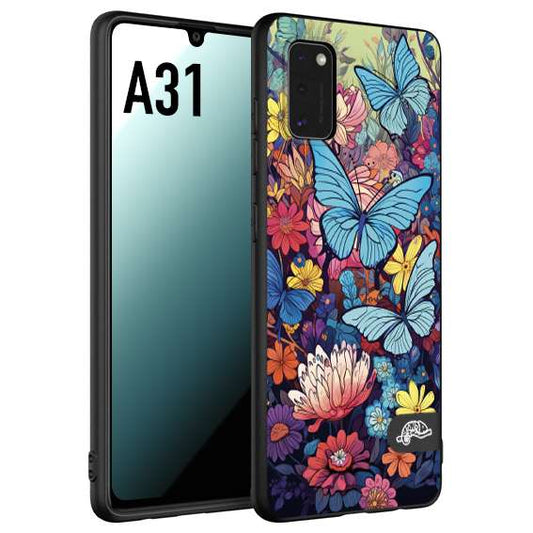 CUSTOMIZZA - Custodia cover nera morbida in tpu compatibile per Samsung A31 farfalle butterfly moderno donna disegnate gialla blu rosa
