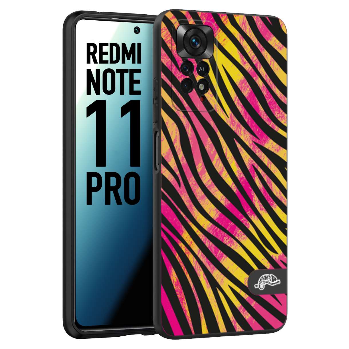 CUSTOMIZZA - Custodia cover nera morbida in tpu compatibile per Xiaomi Redmi Note 11 PRO zebrata maculata a rilievo soft touch donna fucsia gialla