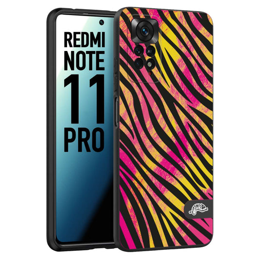 CUSTOMIZZA - Custodia cover nera morbida in tpu compatibile per Xiaomi Redmi Note 11 PRO zebrata maculata a rilievo soft touch donna fucsia gialla