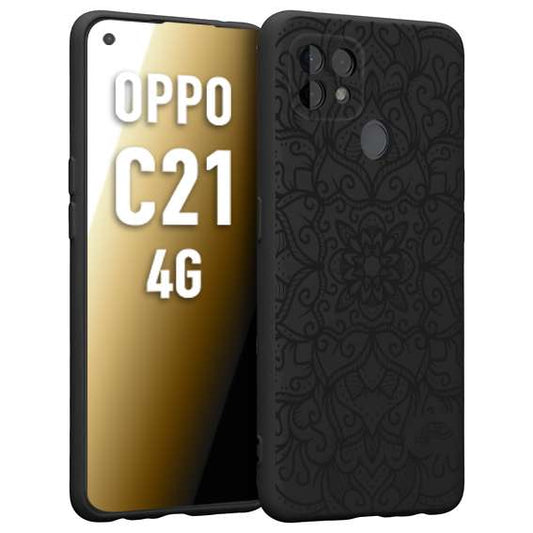 CUSTOMIZZA - Custodia cover nera morbida in tpu compatibile per Oppo Realme C21 4G mandala nero fiore vedo non vedo donna