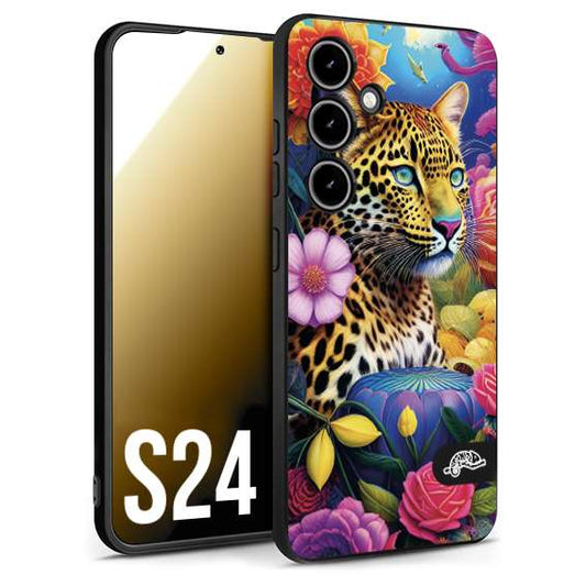 CUSTOMIZZA - Custodia cover nera morbida in tpu compatibile per Samsung S24 astratti donna flower fantasia leopardo ghepardo animali colorati