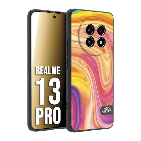 CUSTOMIZZA - Custodia cover nera morbida in tpu compatibile per Realme 13 PRO colorata fantasia vortice marmo onde rosa fucsia gialla