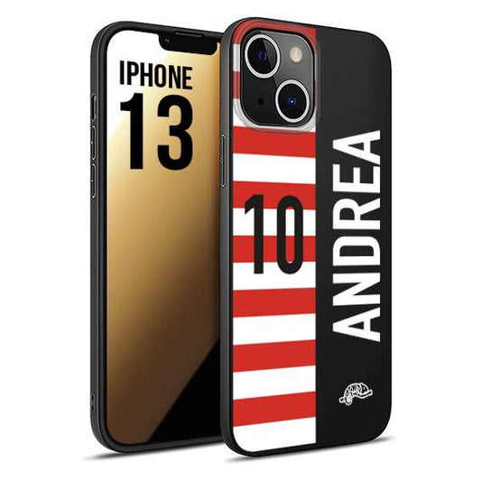 CUSTOMIZZA - Custodia cover nera morbida in tpu compatibile per iPhone 13 personalizzata calcio football nome e numero calciatori bianco rossa