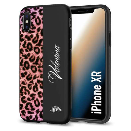 CUSTOMIZZA - Custodia cover nera morbida in tpu compatibile per iPhone XR leopardato rosa fucsia personalizzata nome iniziali