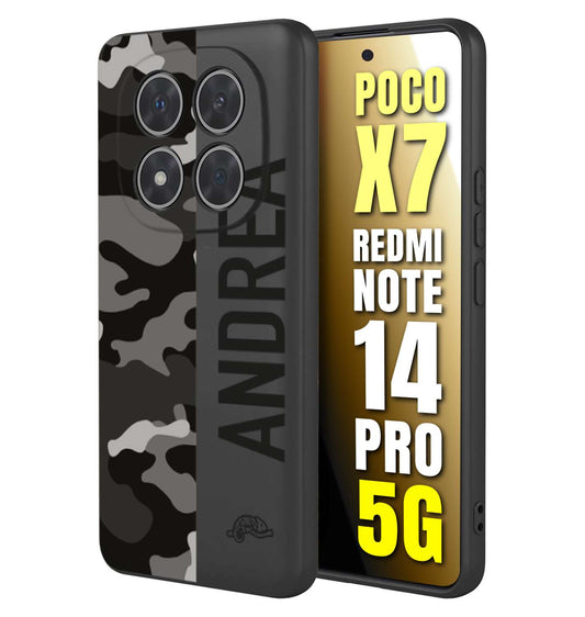 CUSTOMIZZA - Custodia cover nera morbida in tpu compatibile per Xiaomi Redmi Note 14 PRO 5G camouflage mimetico militare personalizzata nome