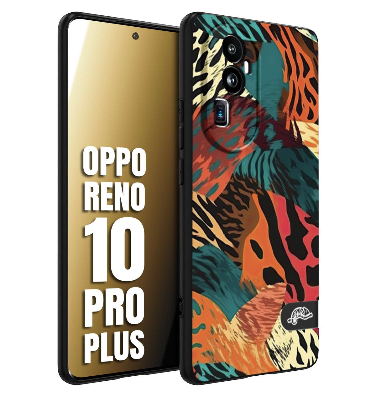 CUSTOMIZZA - Custodia cover nera morbida in tpu compatibile per Oppo Reno 10 PRO PLUS leopardato tigrato tiger colorata summer arancio verde fucsia