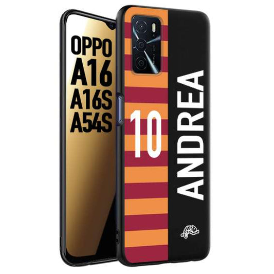 CUSTOMIZZA - Custodia cover nera morbida in tpu compatibile per Oppo A16 - A16S - A54S personalizzata calcio football nome e numero calciatori giallo rossi