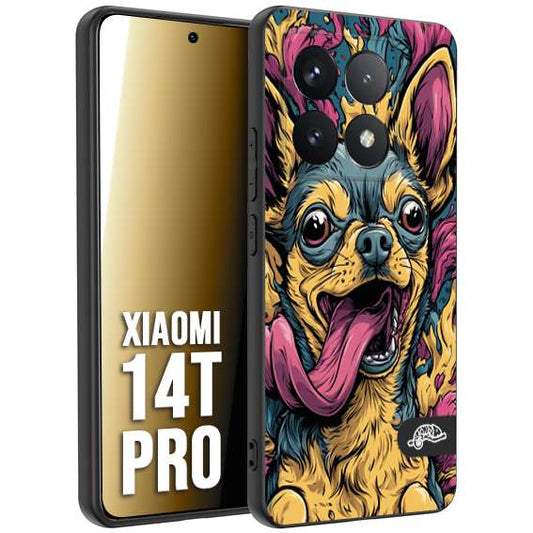CUSTOMIZZA - Custodia cover nera morbida in tpu compatibile per Xiaomi 14T PRO Chihuahua illustrazione cane pop art cane street art cartone animato