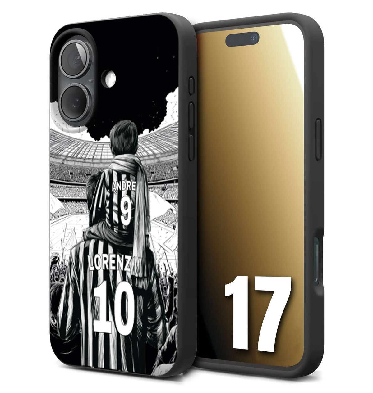 CUSTOMIZZA - Custodia cover nera morbida in tpu compatibile per iPhone 17 personalizzata calcio football nome e numero calciatori bianconeri bianca e nera