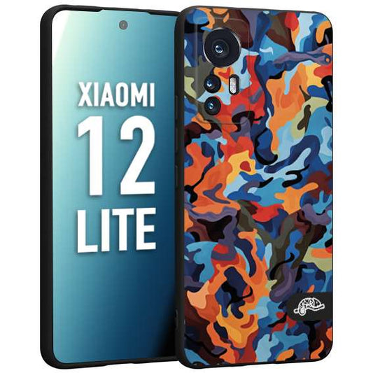 CUSTOMIZZA - Custodia cover nera morbida in tpu compatibile per Xiaomi 12 LITE camouflage mimetico militare moderno blu arancio rosso
