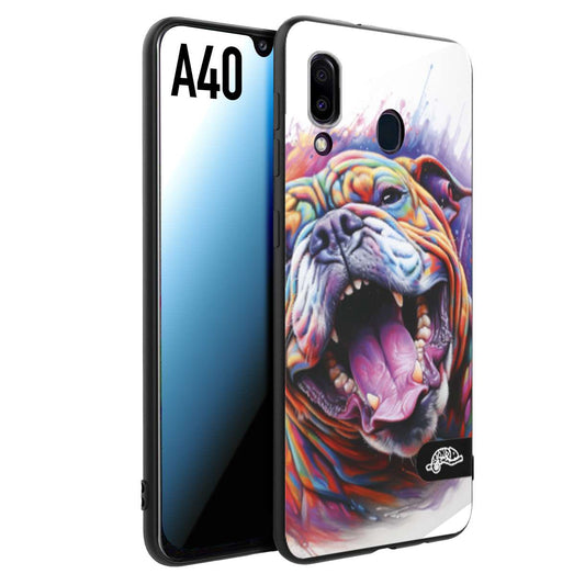 CUSTOMIZZA - Custodia cover nera morbida in tpu compatibile per Samsung A40 animali color bulldog cane dog colori vibranti disegnato schizzo