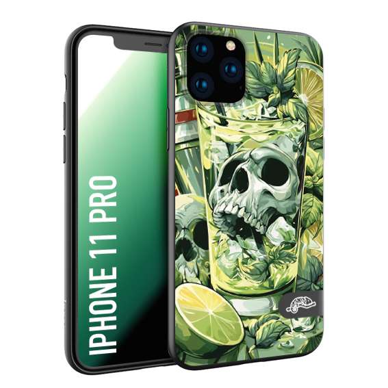 CUSTOMIZZA - Custodia cover nera morbida in tpu compatibile per iPhone 11 PRO Mojito cocktail teschio illustrazione drink lime menta ghiacci tropicale street art