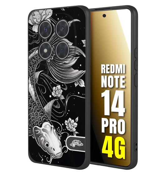 CUSTOMIZZA - Custodia cover nera morbida in tpu compatibile per Xiaomi Redmi Note 14 PRO 4G carpa koi black and white bianco a rilievo disegnato tattoo tatuaggio