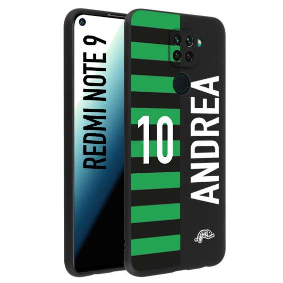 CUSTOMIZZA - Custodia cover nera morbida in tpu compatibile per Xiaomi Redmi Note 9 personalizzata calcio football nome e numero calciatori neroverde