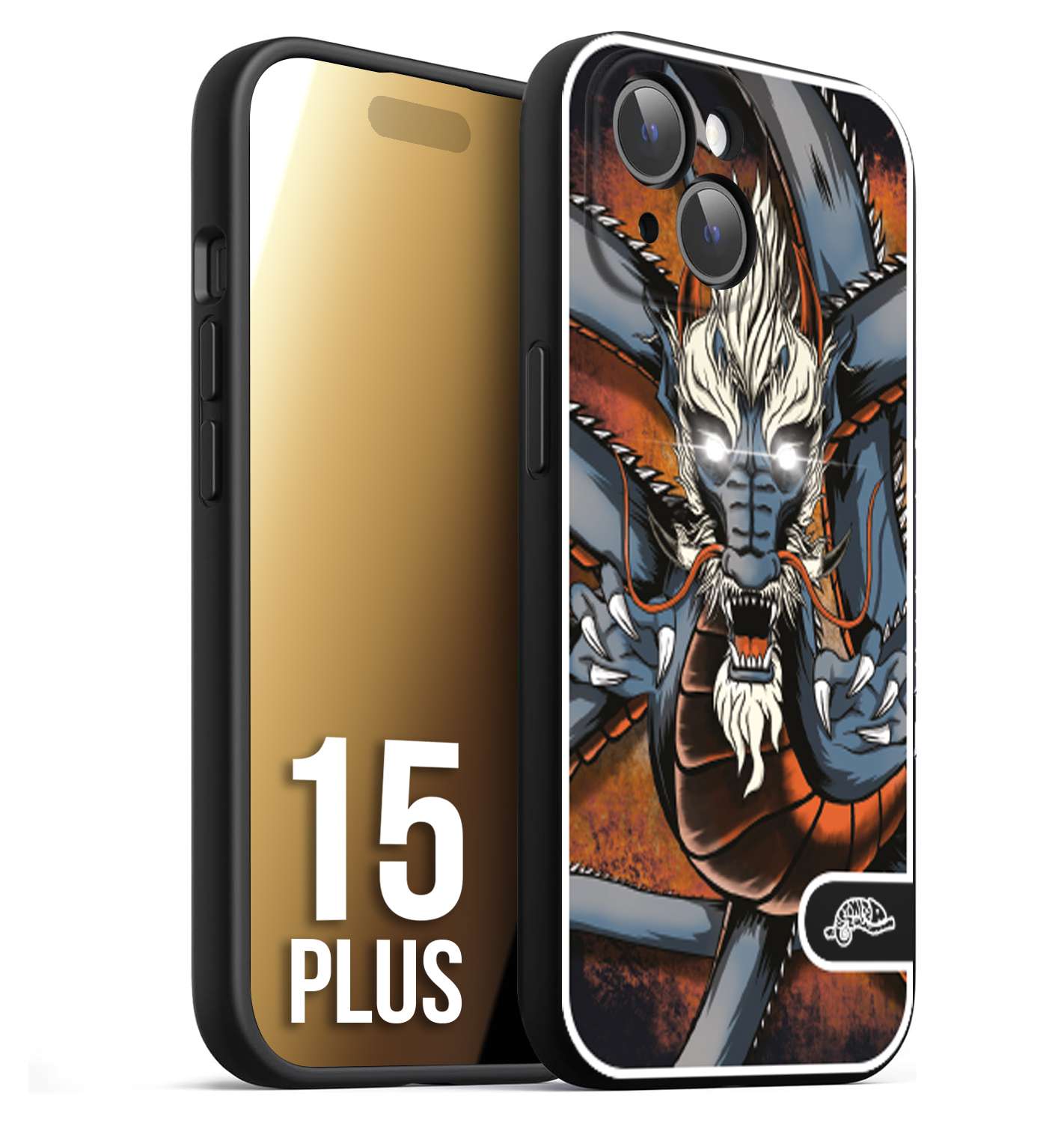 CUSTOMIZZA - Custodia cover nera morbida in tpu compatibile per iPhone 15 PLUS drago giapponese tattoo japan dragon