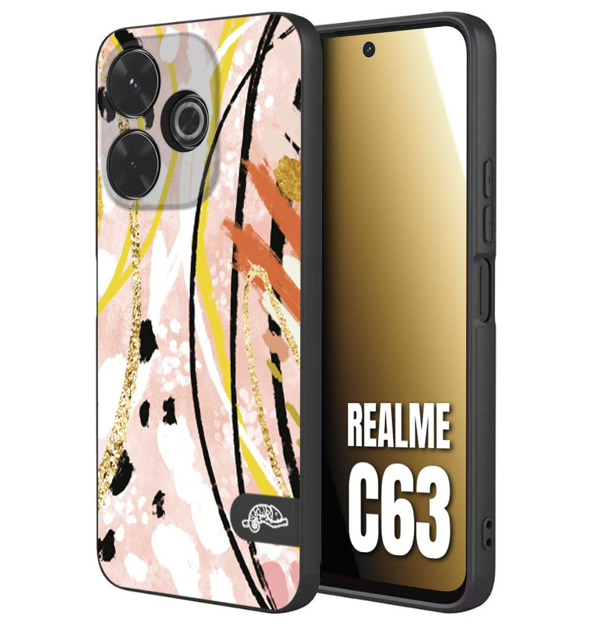 CUSTOMIZZA - Custodia cover nera morbida in tpu compatibile per Realme C63 fiori astratti donna zebrato leopardato fantasia dorata gialla rosa colorata
