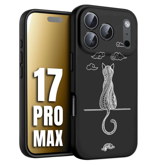 CUSTOMIZZA - Custodia cover nera morbida in tpu compatibile per iPhone 17 PRO MAX gatto mandala stilizzato gattino a rilievo soft touch donna bianca