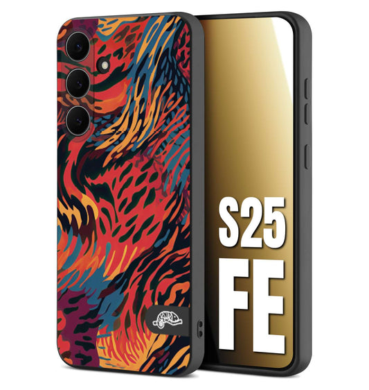 CUSTOMIZZA - Custodia cover nera morbida in tpu compatibile per Samsung S25 FE leopardato maculato tigrato colorata fiamme rossa blu arancione