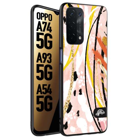 CUSTOMIZZA - Custodia cover nera morbida in tpu compatibile per Oppo A74 5G - A93 5G - A54 5G fiori astratti donna zebrato leopardato fantasia dorata gialla rosa colorata