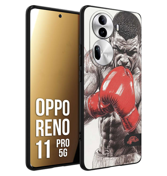 CUSTOMIZZA - Custodia cover nera morbida in tpu compatibile per Oppo Reno 11 PRO 5G pugilato pugili disegno tattoo guantoni box pesi massimi gancio
