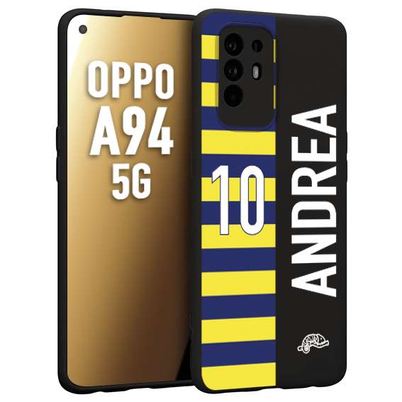 CUSTOMIZZA - Custodia cover nera morbida in tpu compatibile per Oppo A94 5G personalizzata calcio football nome e numero calciatori giallo blu