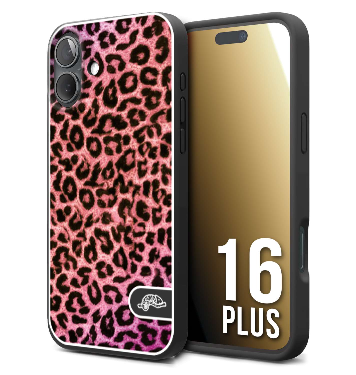 CUSTOMIZZA - Custodia cover nera morbida in tpu compatibile per iPhone 16 PLUS leopardato maculato donna rosa leopard