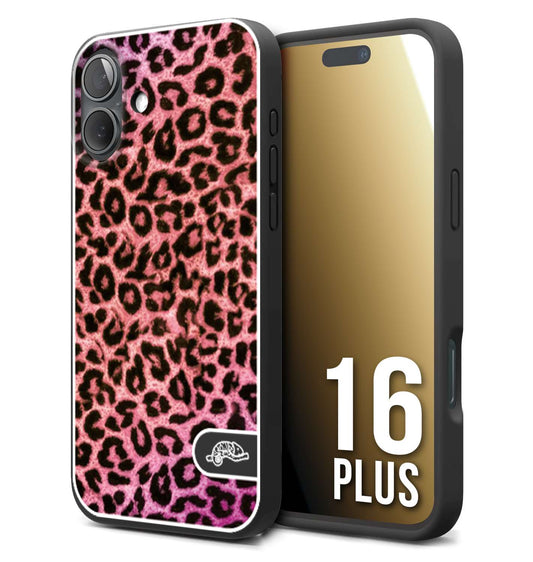 CUSTOMIZZA - Custodia cover nera morbida in tpu compatibile per iPhone 16 PLUS leopardato maculato donna rosa leopard