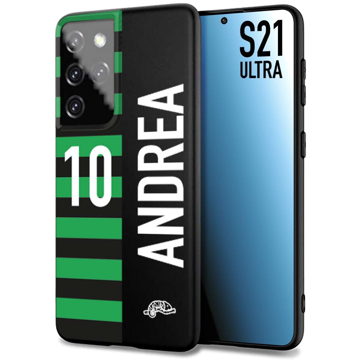 CUSTOMIZZA - Custodia cover nera morbida in tpu compatibile per Samsung S21 ULTRA personalizzata calcio football nome e numero calciatori neroverde