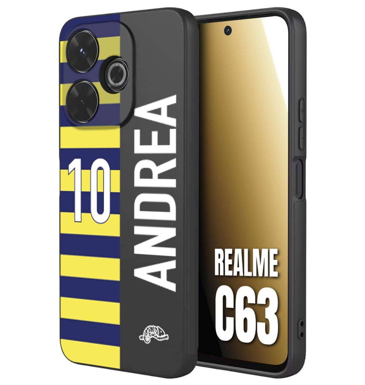 CUSTOMIZZA - Custodia cover nera morbida in tpu compatibile per Realme C63 personalizzata calcio football nome e numero calciatori giallo blu
