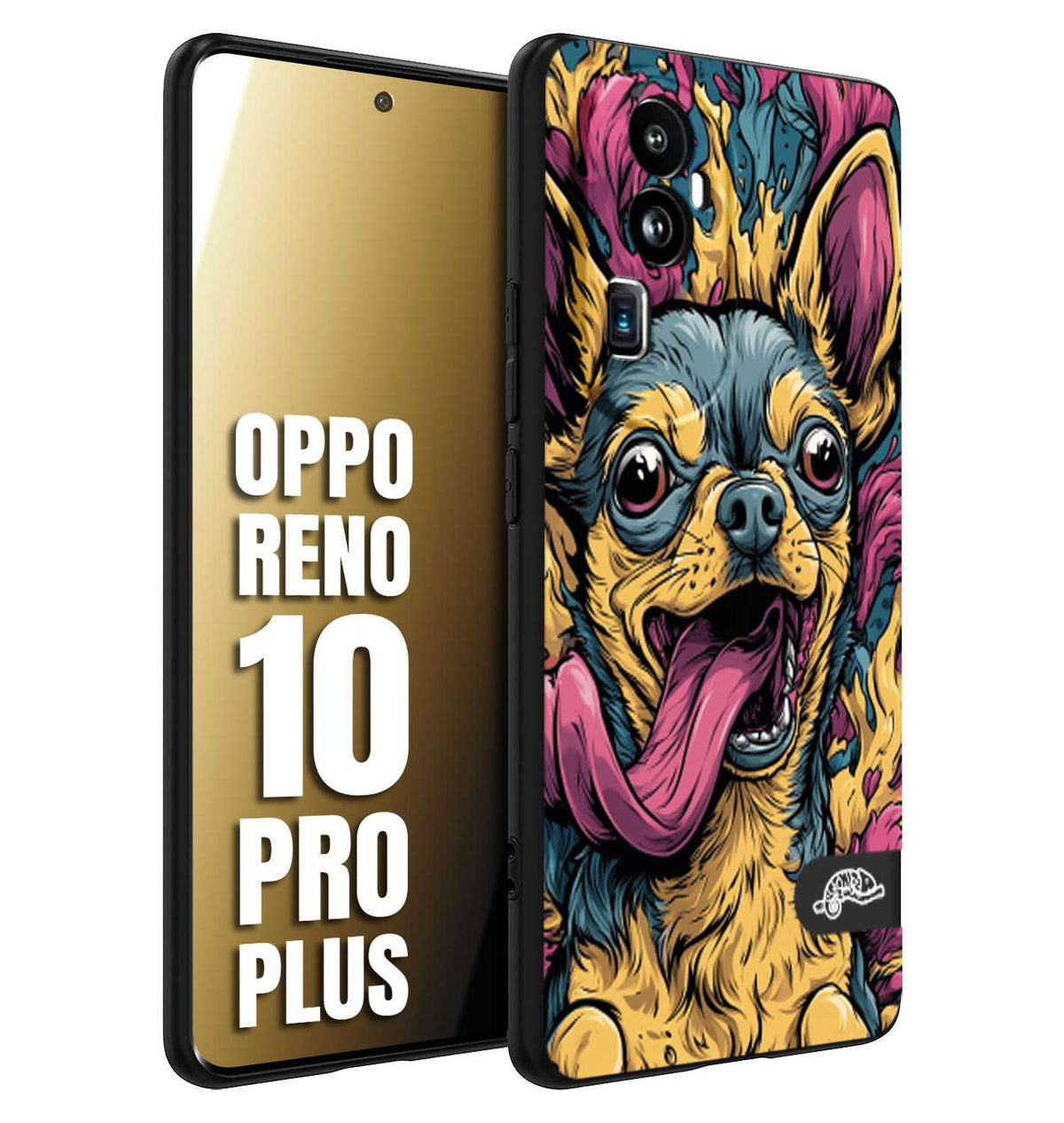 CUSTOMIZZA - Custodia cover nera morbida in tpu compatibile per Oppo Reno 10 PRO PLUS Chihuahua illustrazione cane pop art cane street art cartone animato